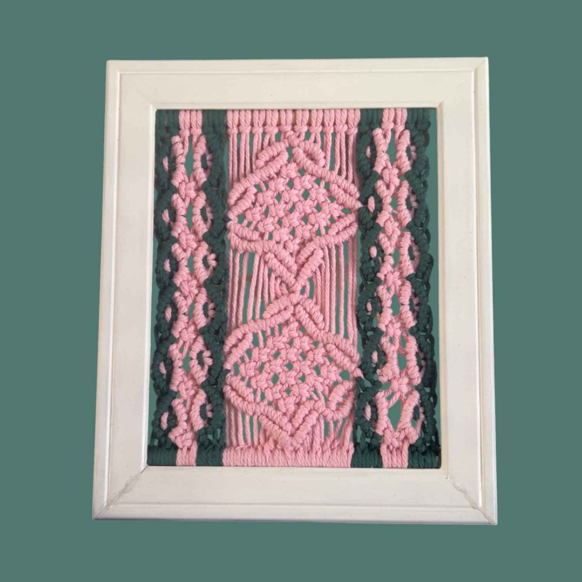 Framed Macramé Artwork - Pink & Deep Green