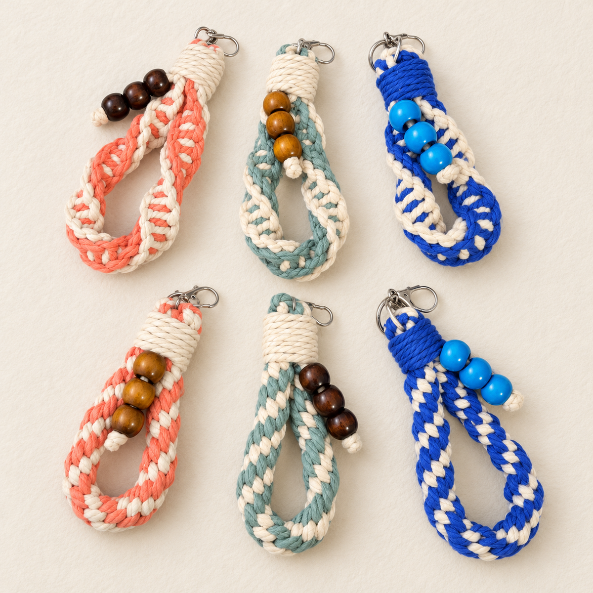 Chunky Cotton Loop Keychain with Wooden Beads