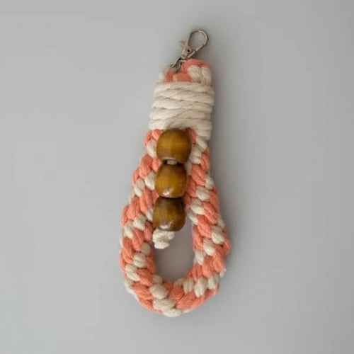 Chunky Cotton Loop Keychain with Wooden Beads