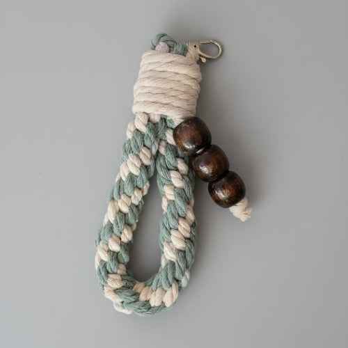 Chunky Cotton Loop Keychain with Wooden Beads