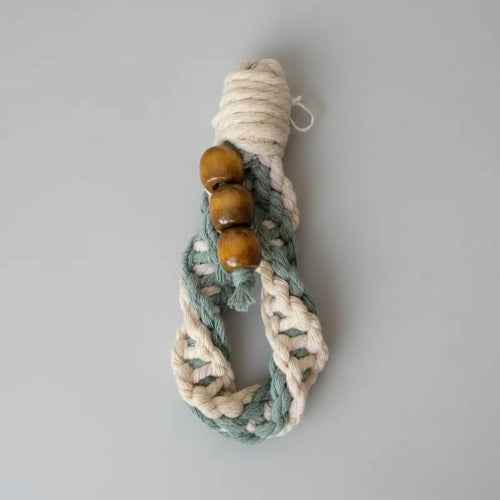 Chunky Cotton Loop Keychain with Wooden Beads