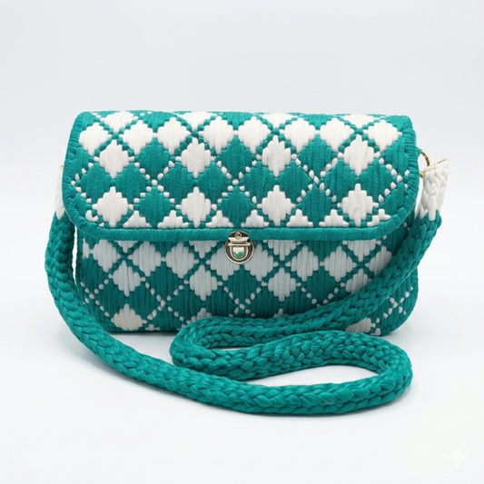 Twisted Threads Au Threadline Handbag in Preppy Tide with front view, showcasing its stylish design and textured material.