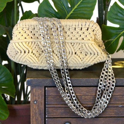 Twisted Threads Au Threadline 01 Wide Mouth Clutch handbag with silver chain shoulder strap and stylish design.