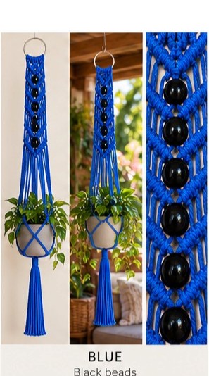 Macrame Plant Hanger - Signature V with Beads