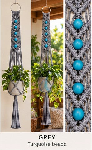 Macrame Plant Hanger - Signature V with Beads