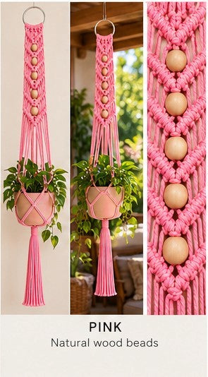 Macrame Plant Hanger - Signature V with Beads