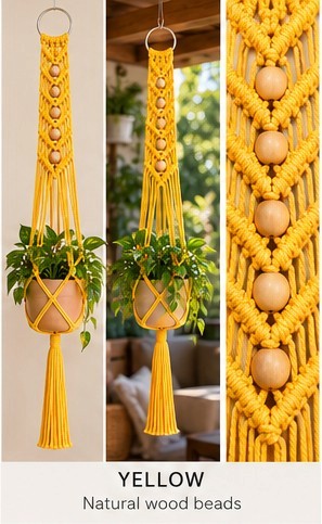Macrame Plant Hanger - Signature V with Beads