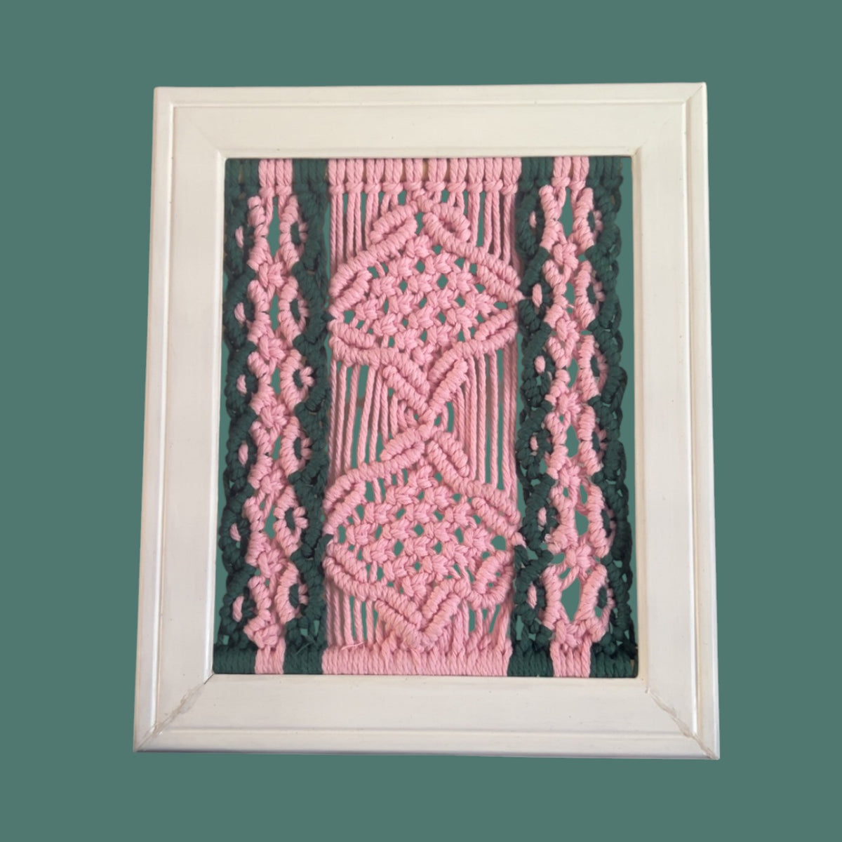 Framed Macramé Artwork - Pink & Deep Green