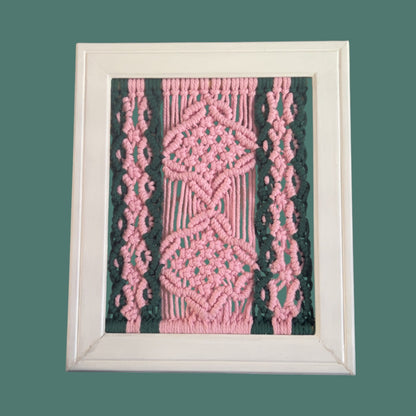 Framed Macramé Artwork - Pink & Deep Green