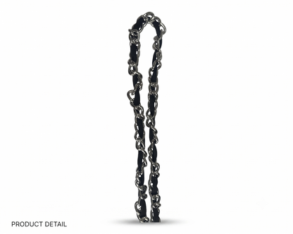 A close-up product detail of a black metal chain link, shown vertically against a plain white background with 'PRODUCT DETAIL' text in the bottom-left corner.