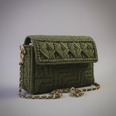 Olive green Threadline 06 Milanese convertible clutch handbag by Twisted Threads Au with sleek metallic finish.