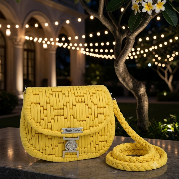 Limoncello-colored Threadline 12 handmade shoulder bag by Twisted Threads Au, featuring a stylish design and craftsmanship.