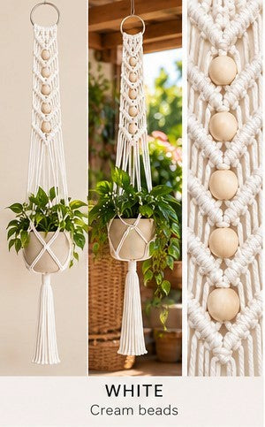 Macrame Plant Hanger - Signature V with Beads