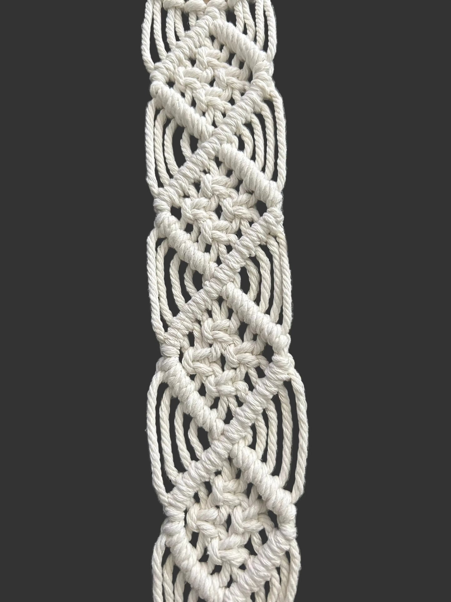White square knot diamonds signature macrame plant hanger by Twisted Threads Au, showcasing intricate woven design for indoor plants.