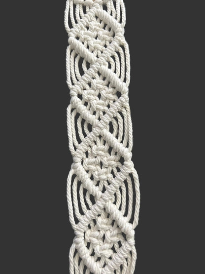 White square knot diamonds signature macrame plant hanger by Twisted Threads Au, showcasing intricate woven design for indoor plants.