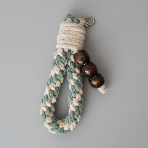 Sage green double spiral chunky loop keychain from Twisted Threads Au keychain collection, featuring a textured, handmade design.
