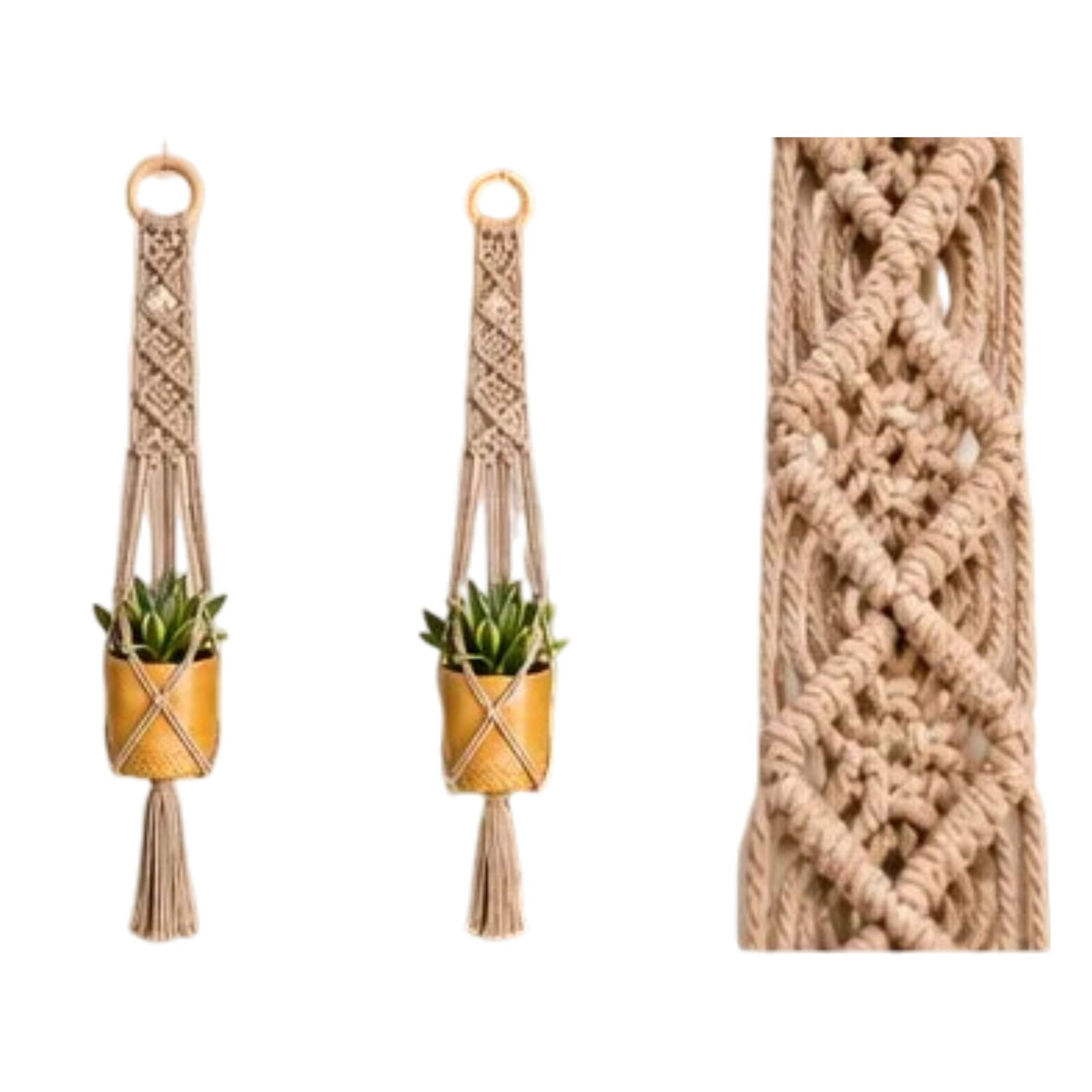 Macrame Plant Hanger - Signature Square Knot Diamonds
