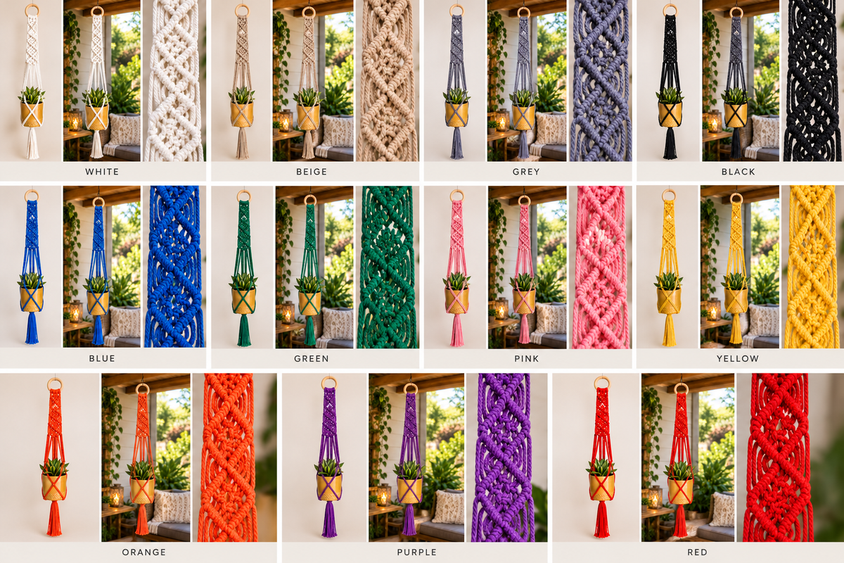 Macrame Plant Hanger - Signature Square Knot Diamonds