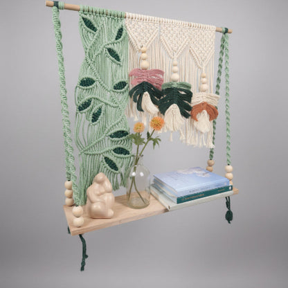 Twisted Threads Au Still Canopy Shelf made of functional fibre art, styled in a modern studio setting with decorative items.