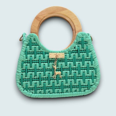 Front view of the Threadline 07 Labyrinth Loop Handbag by Twisted Threads Au, showcasing its unique labyrinth-inspired design and handcrafted details.