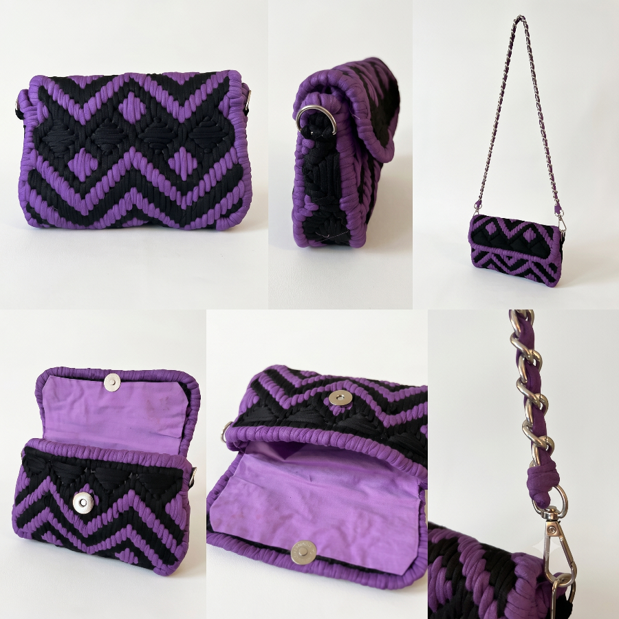 Six images of Twisted Threads Au Threadline 10 in Purple Haze with vibrant purple and blue thread for embroidery projects.