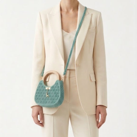 Threadline 07 Labyrinth Loop Handbag by Twisted Threads Au, shoulder-worn bag with intricate labyrinth loop design.