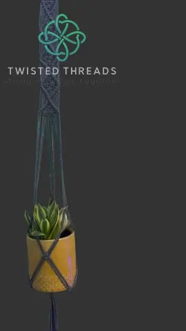 Black Square Knot Diamonds macrame plant hanger by Twisted Threads Au, featuring intricate square knot design for stylish plant display.