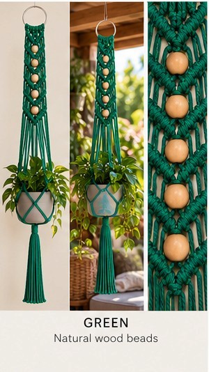 Macrame Plant Hanger - Signature V with Beads