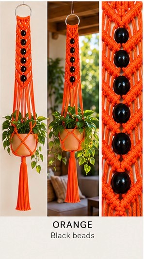Macrame Plant Hanger - Signature V with Beads