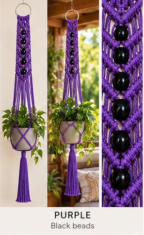 Macrame Plant Hanger - Signature V with Beads