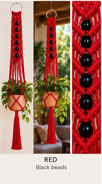 Macrame Plant Hanger - Signature V with Beads
