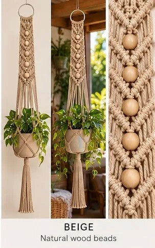 Macrame Plant Hanger - Signature V with Beads