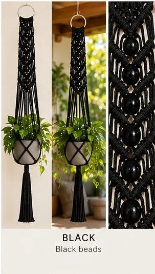 Macrame Plant Hanger - Signature V with Beads